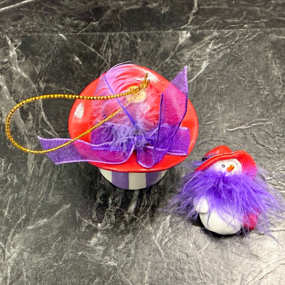 Red Hat Trinket Box Ornament and Snowman Pin